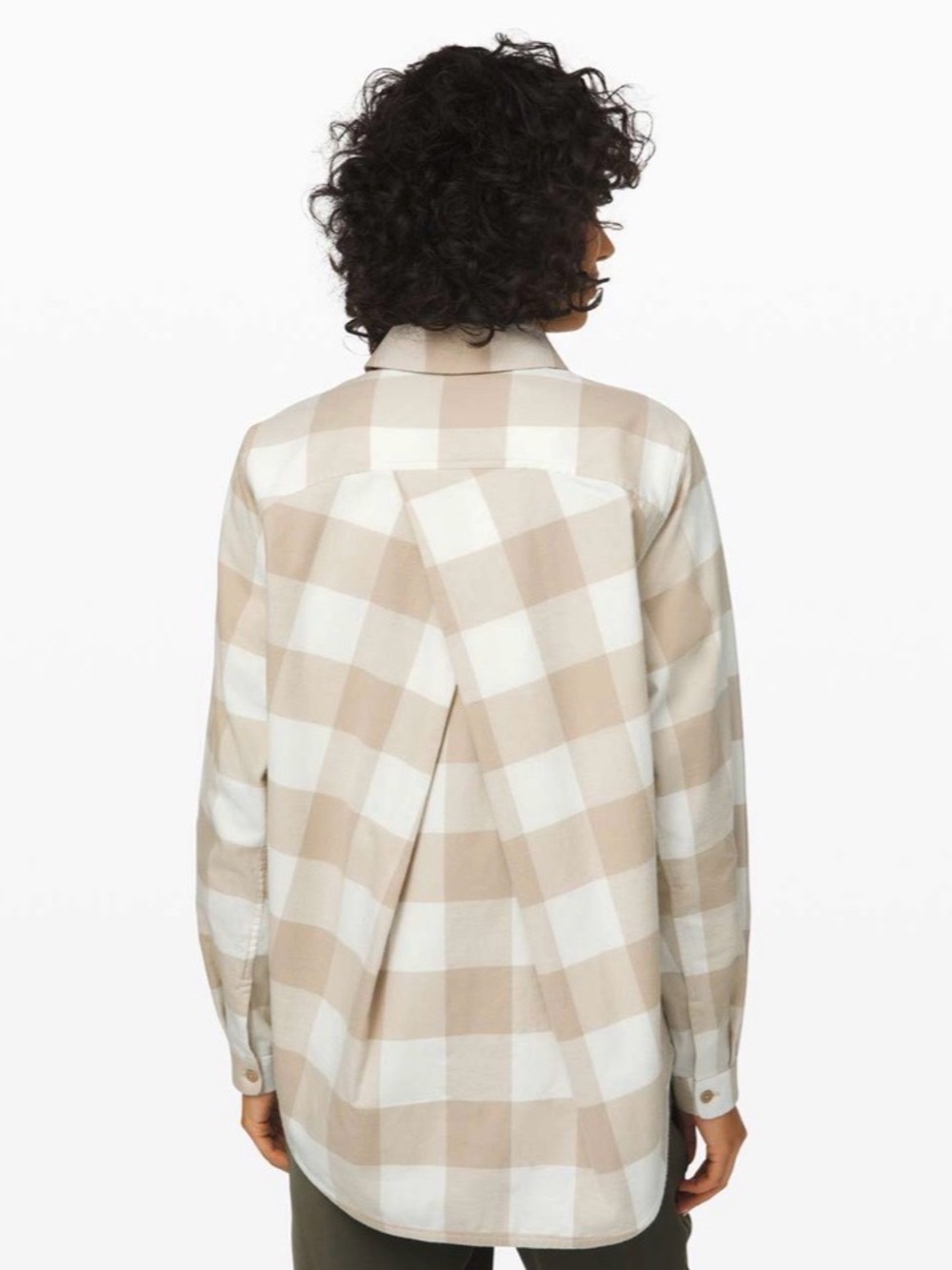 lululemon athletica Beige and White Plaid Button-Down Shirt